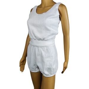 1950s White Terry Cloth Two Piece Shorts Set Cropped Tank Top Size Med Juniors